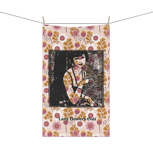 Tea Towel — Retro Floral 'Lazy Flowers Cult' Kitchen Towel