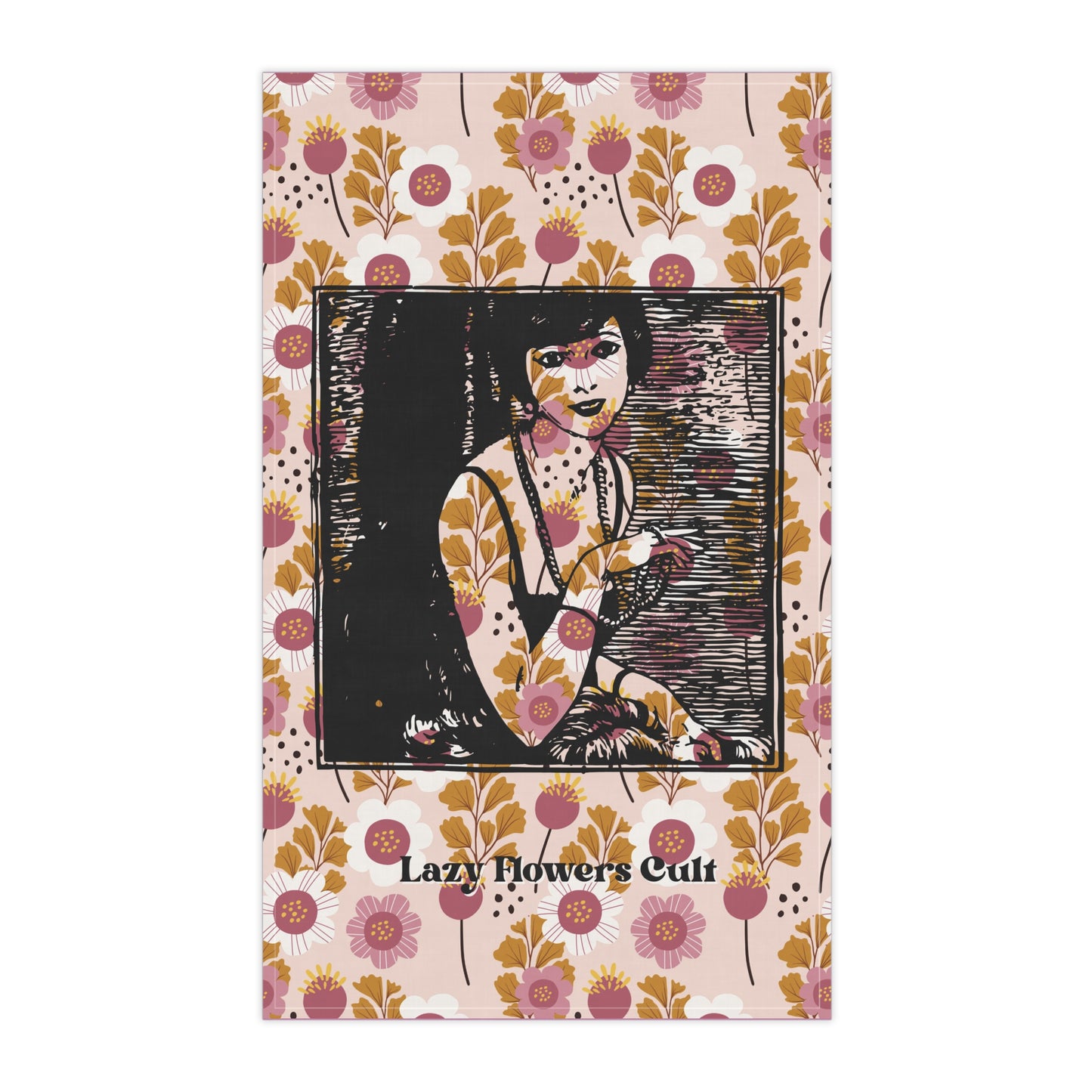 Tea Towel — Retro Floral 'Lazy Flowers Cult' Kitchen Towel