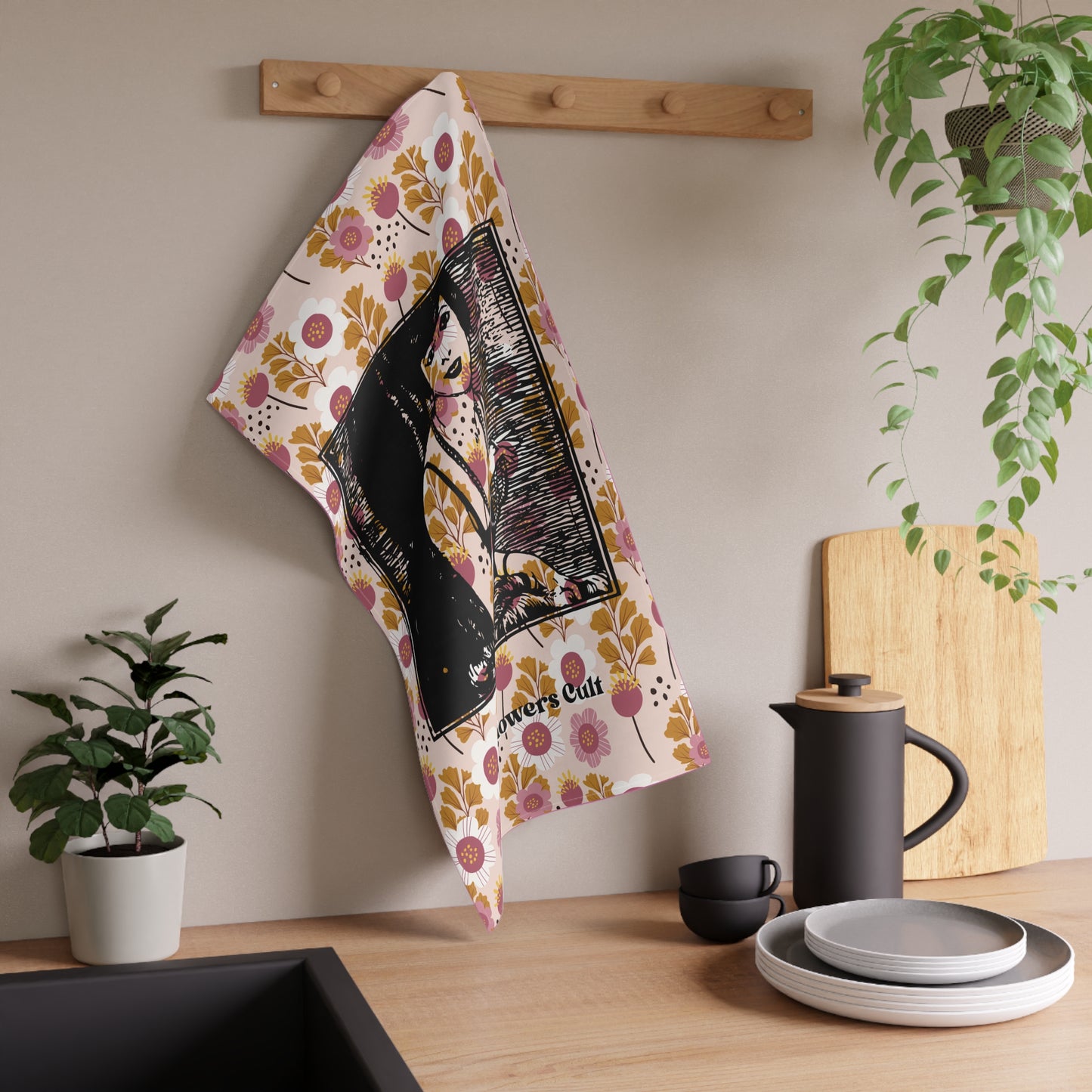 Tea Towel — Retro Floral 'Lazy Flowers Cult' Kitchen Towel