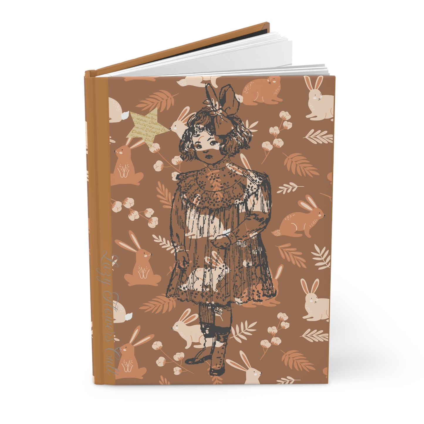 Hardcover Journal — Vintage Bunny Pattern Notebook (Matte)