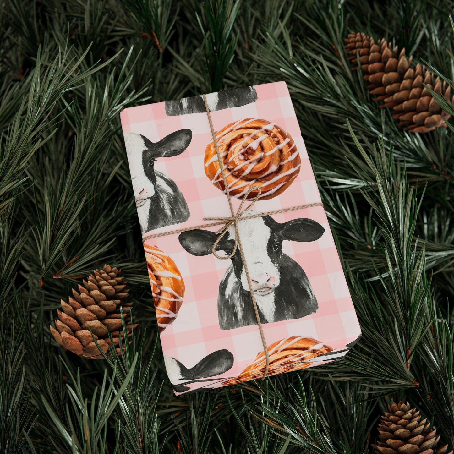 Cinnamon Roll & Cow Pattern Wrapping Paper — Cute Gift Wrap